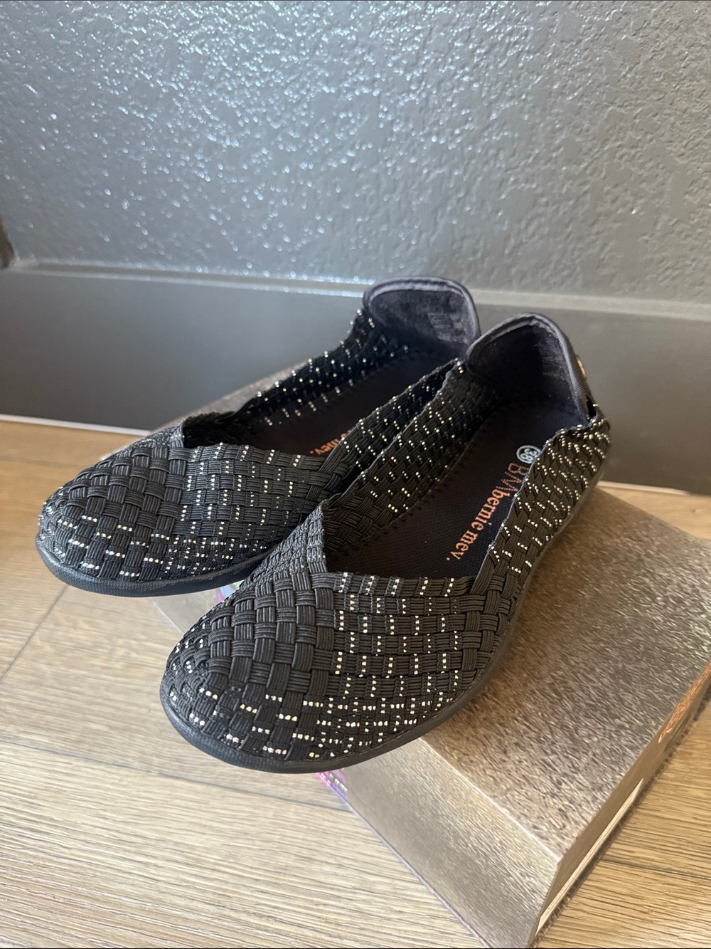 Bernie Mev Catwalk Flats in Black Silver